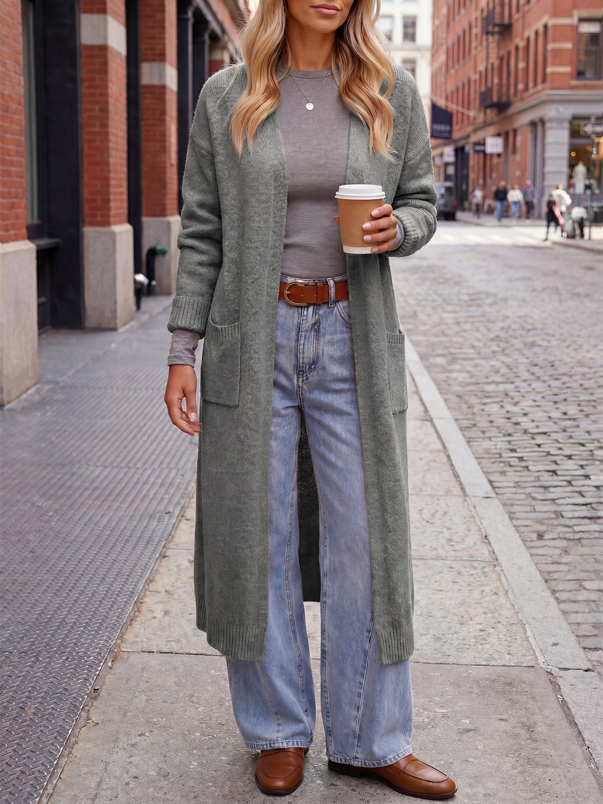 Saodimallsu Women Long Open Front Knit Cardigan Duster