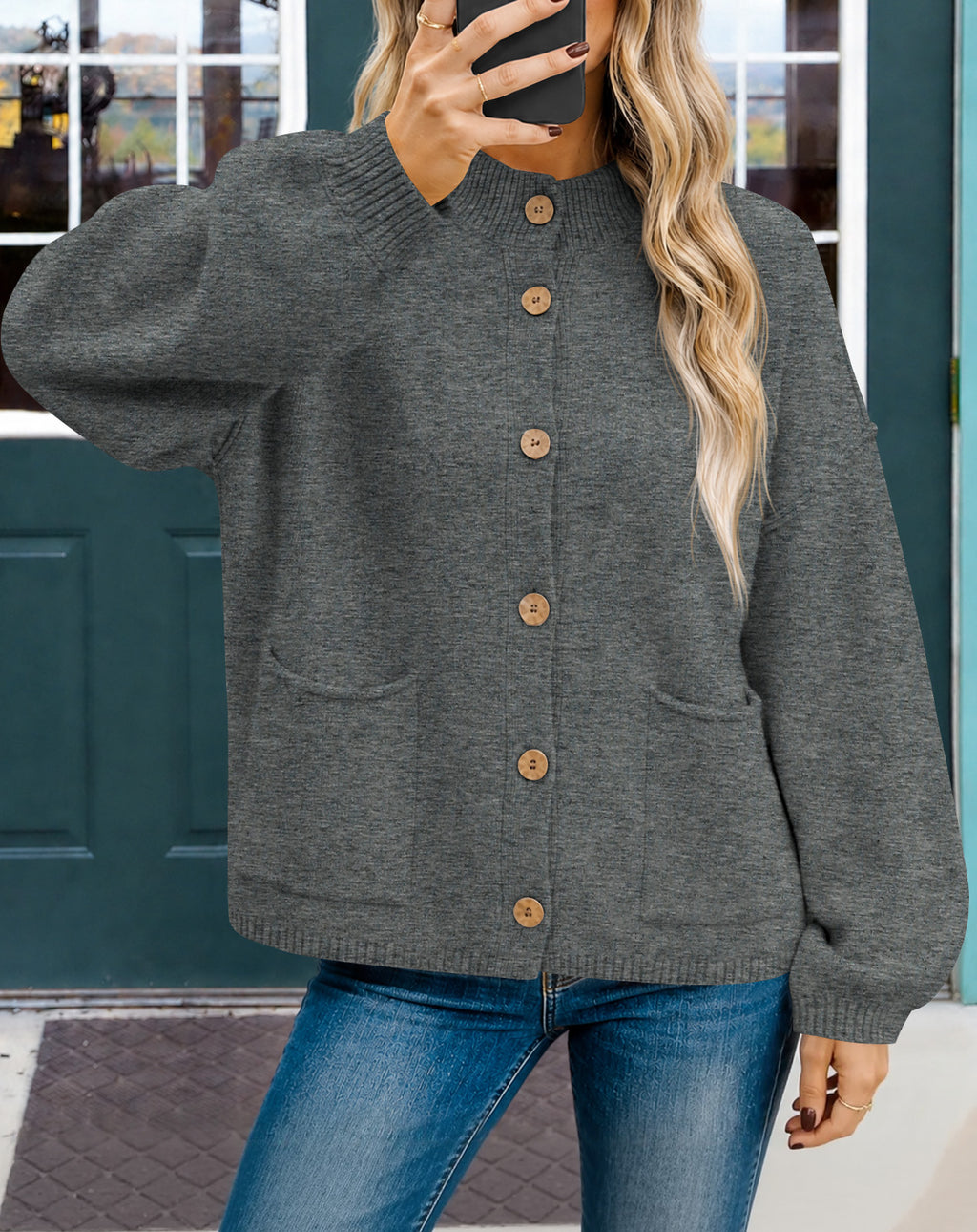 Saodimallsu Women Button-Up Knit Cardigan with Pockets