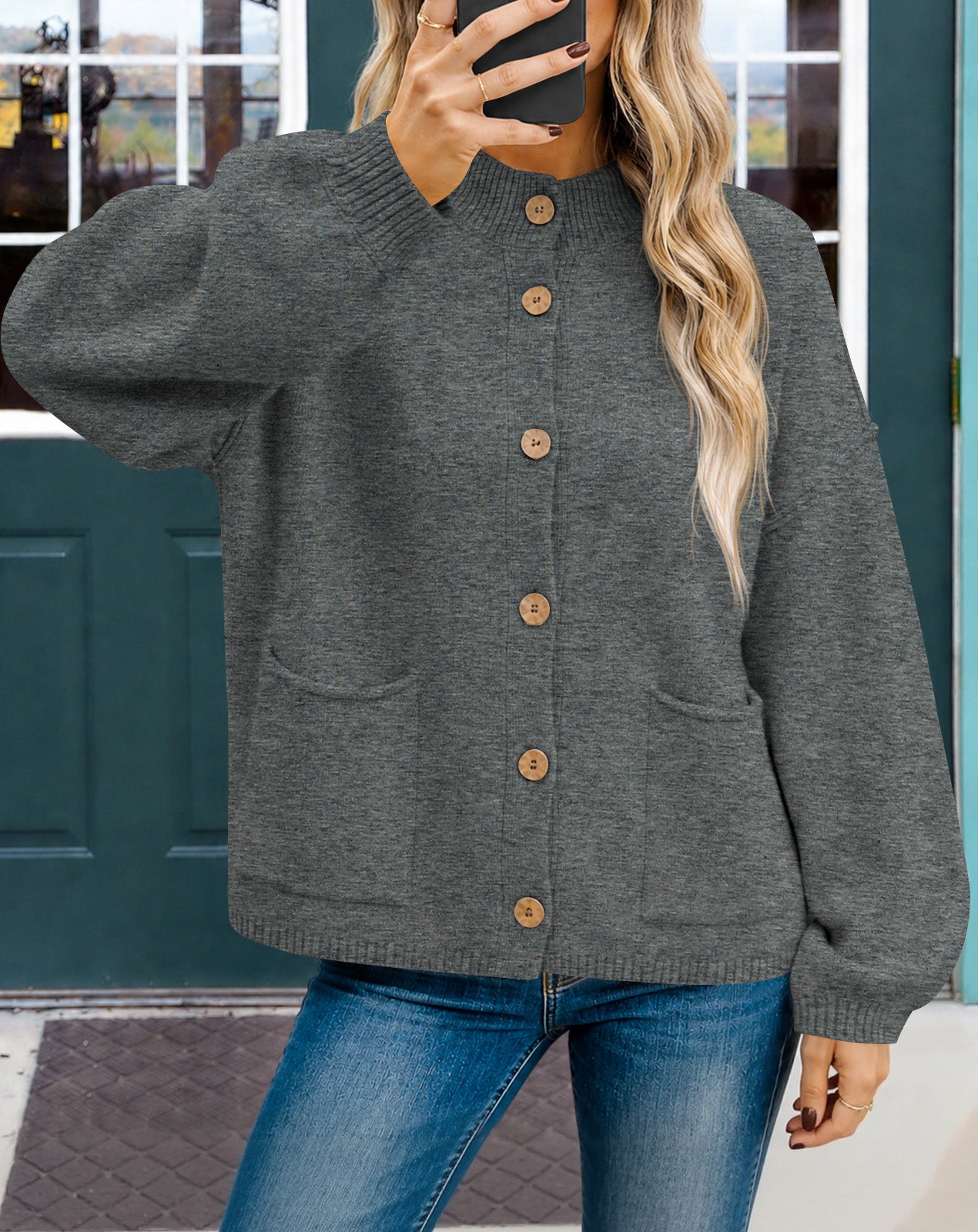 Saodimallsu Women Button-Up Knit Cardigan with Pockets