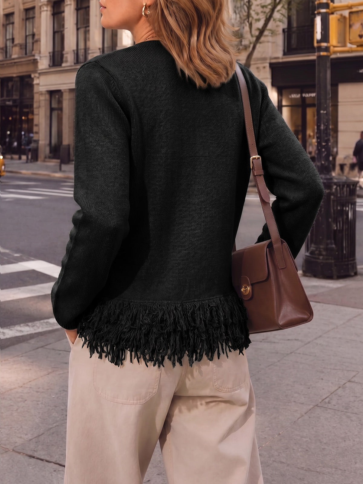 Saodimallsu Women Boho Fringe Knit Sweater