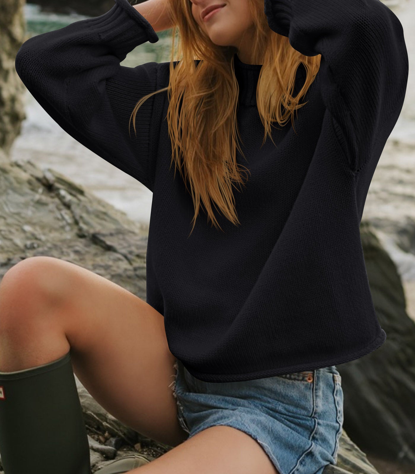 Saodimallsu Women Mock Neck Chunky Knit Tops