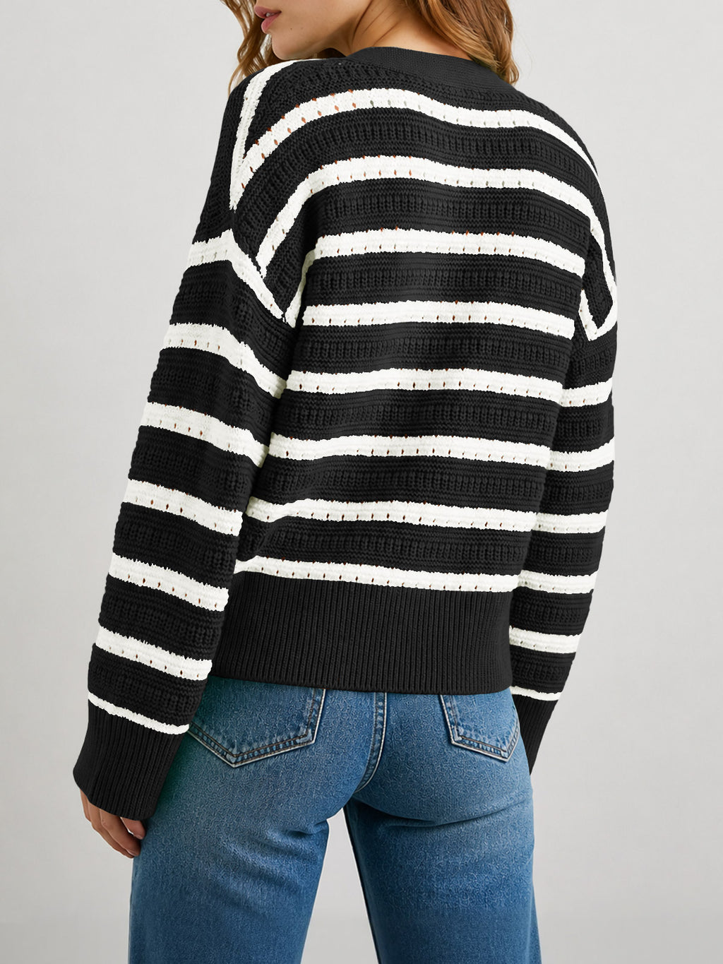 Saodimallsu Womens Striped Crochet Cardigan Tops