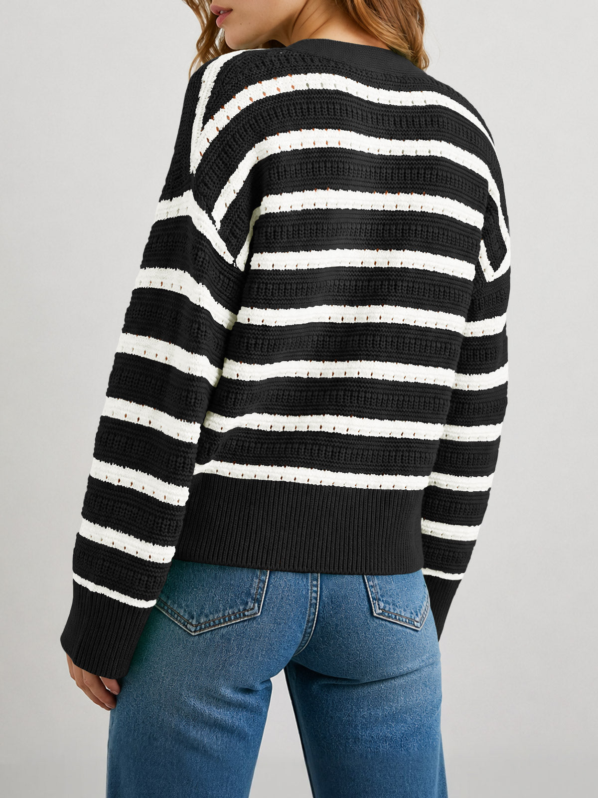 Saodimallsu Womens Striped Crochet Cardigan Tops