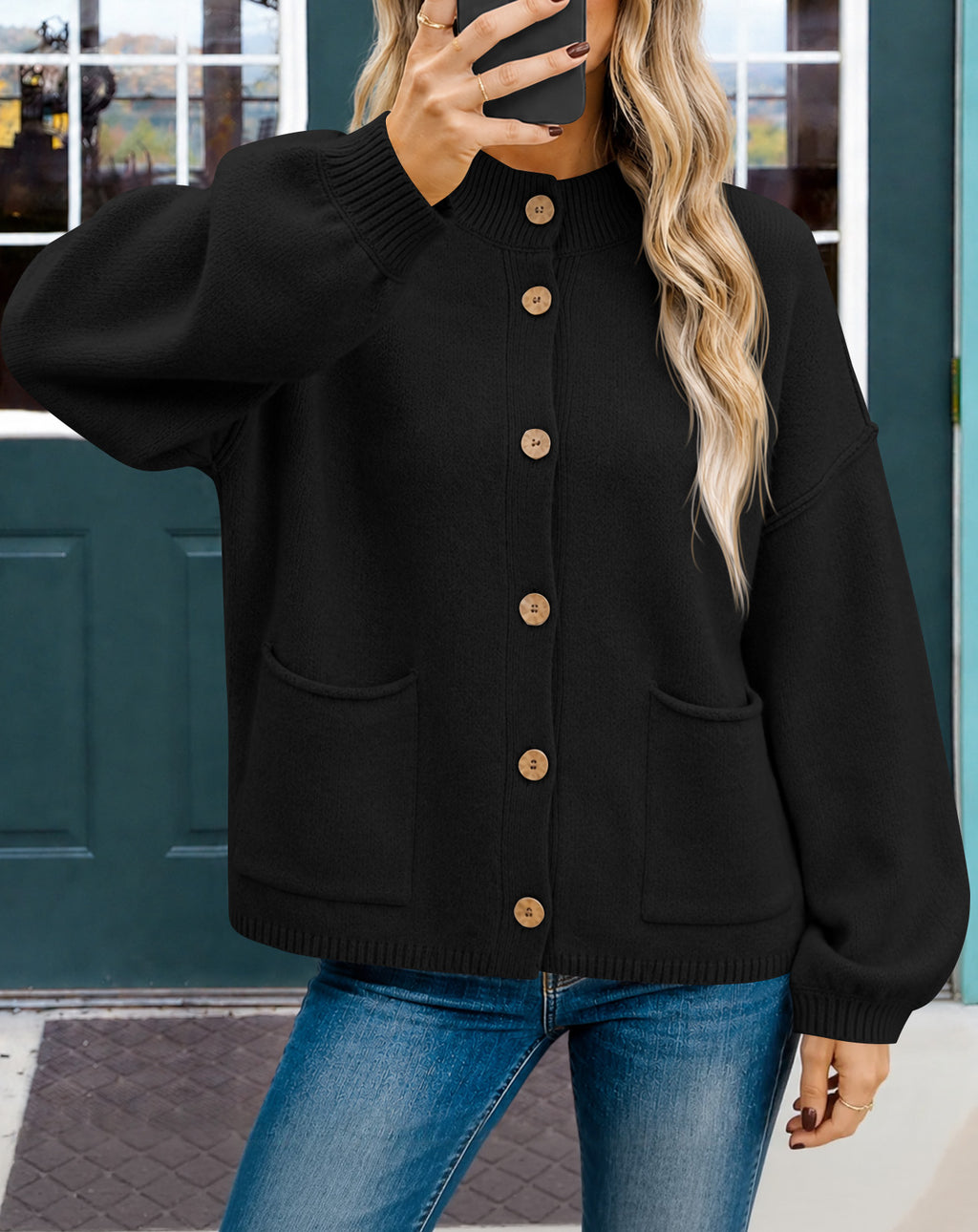 Saodimallsu Women Button-Up Knit Cardigan with Pockets