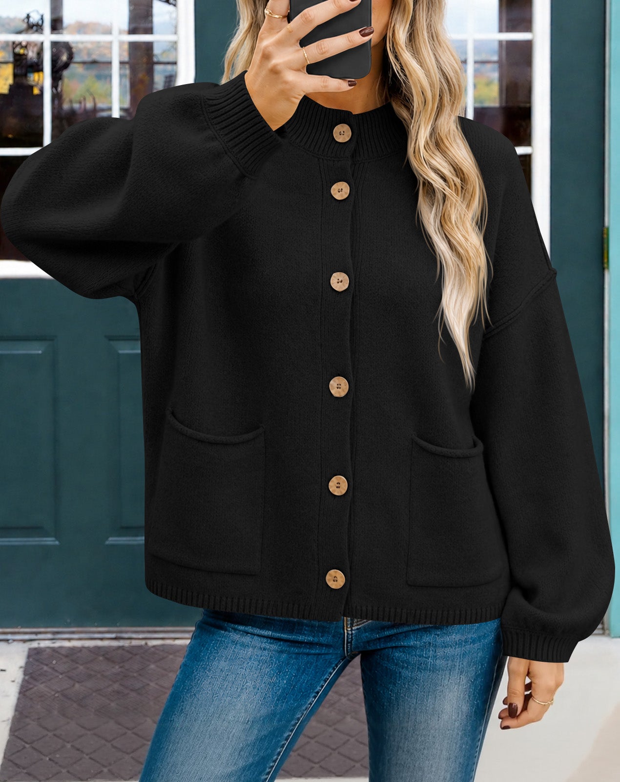 Saodimallsu Women Button-Up Knit Cardigan with Pockets