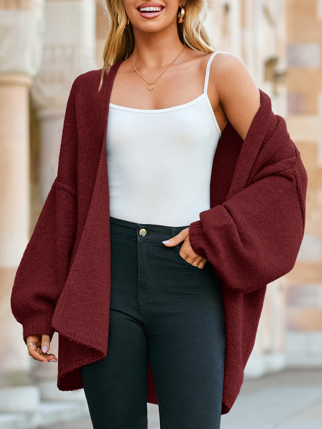 Saodimallsu Womens Lantern Sleeve Chunky Cardigan