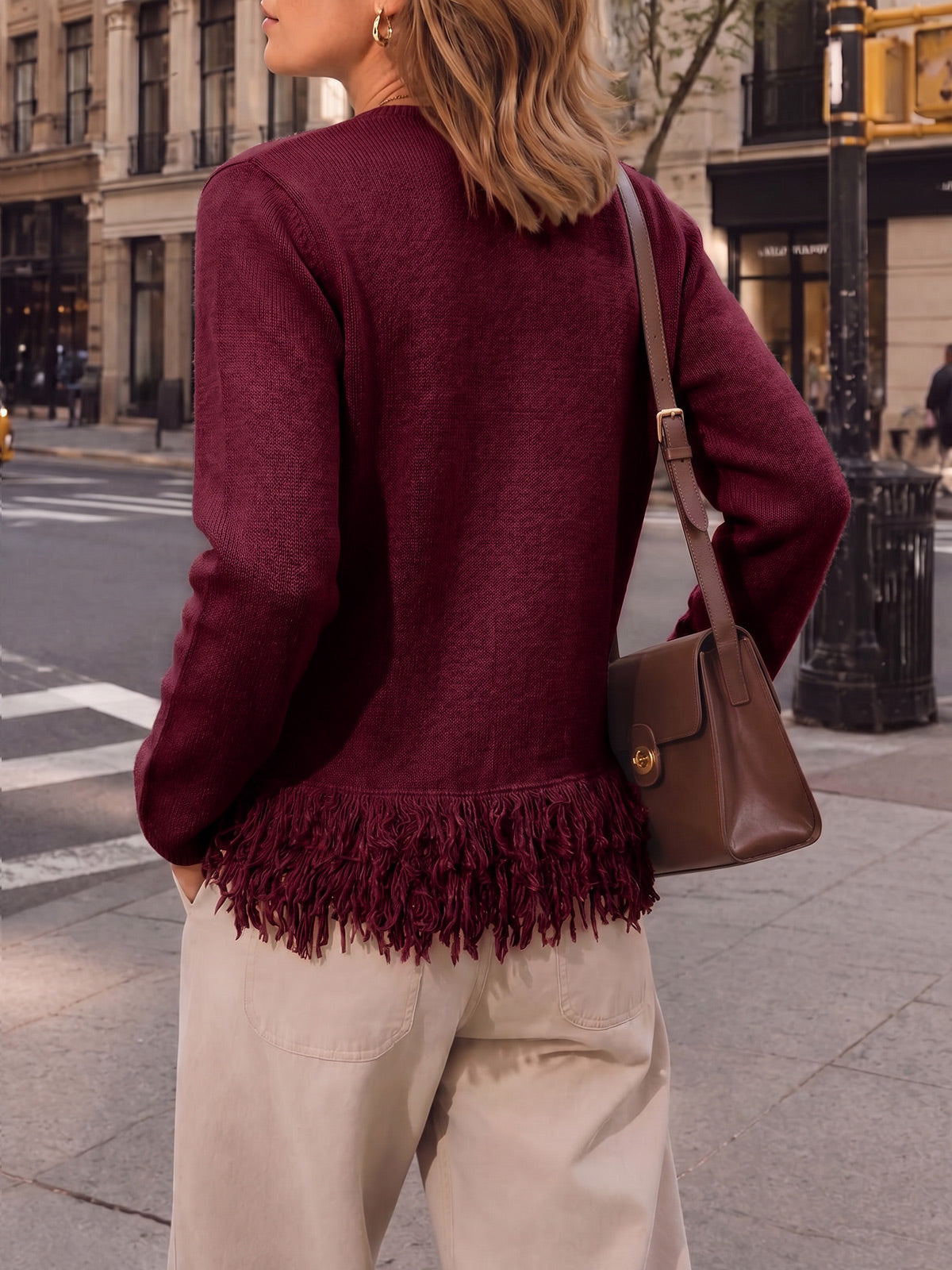Saodimallsu Women Boho Fringe Knit Sweater