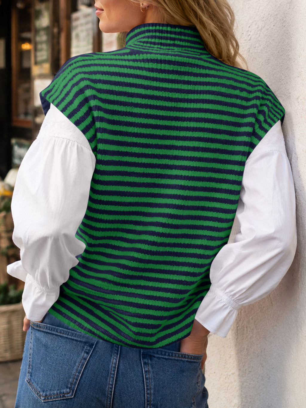 Saodimallsu Women Striped Zip Up Knit Cardigan
