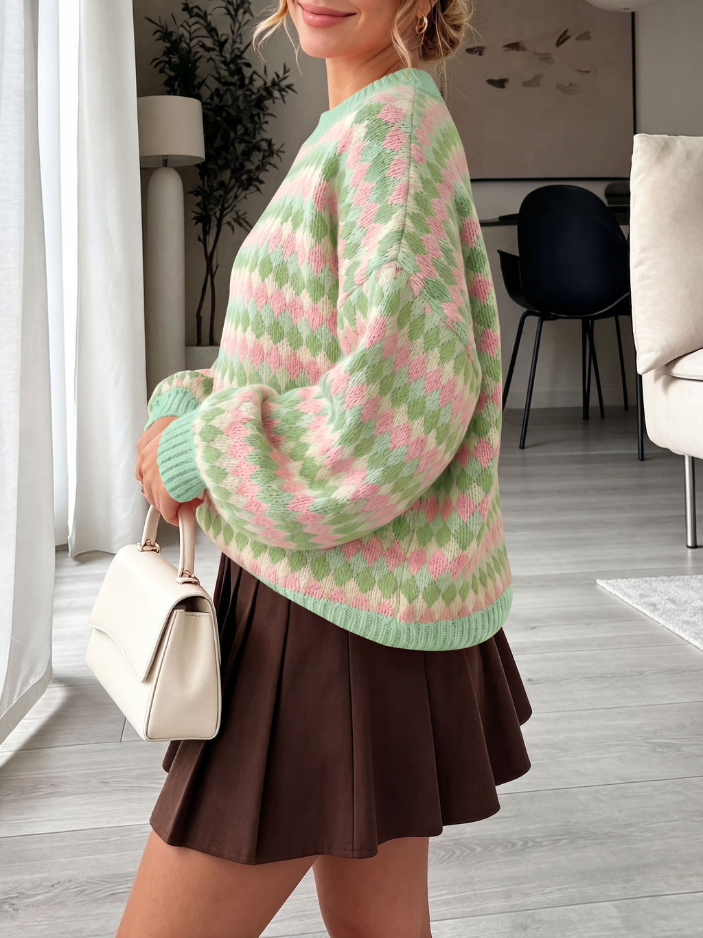 Saodimallsu Women Color Block Knit Sweater