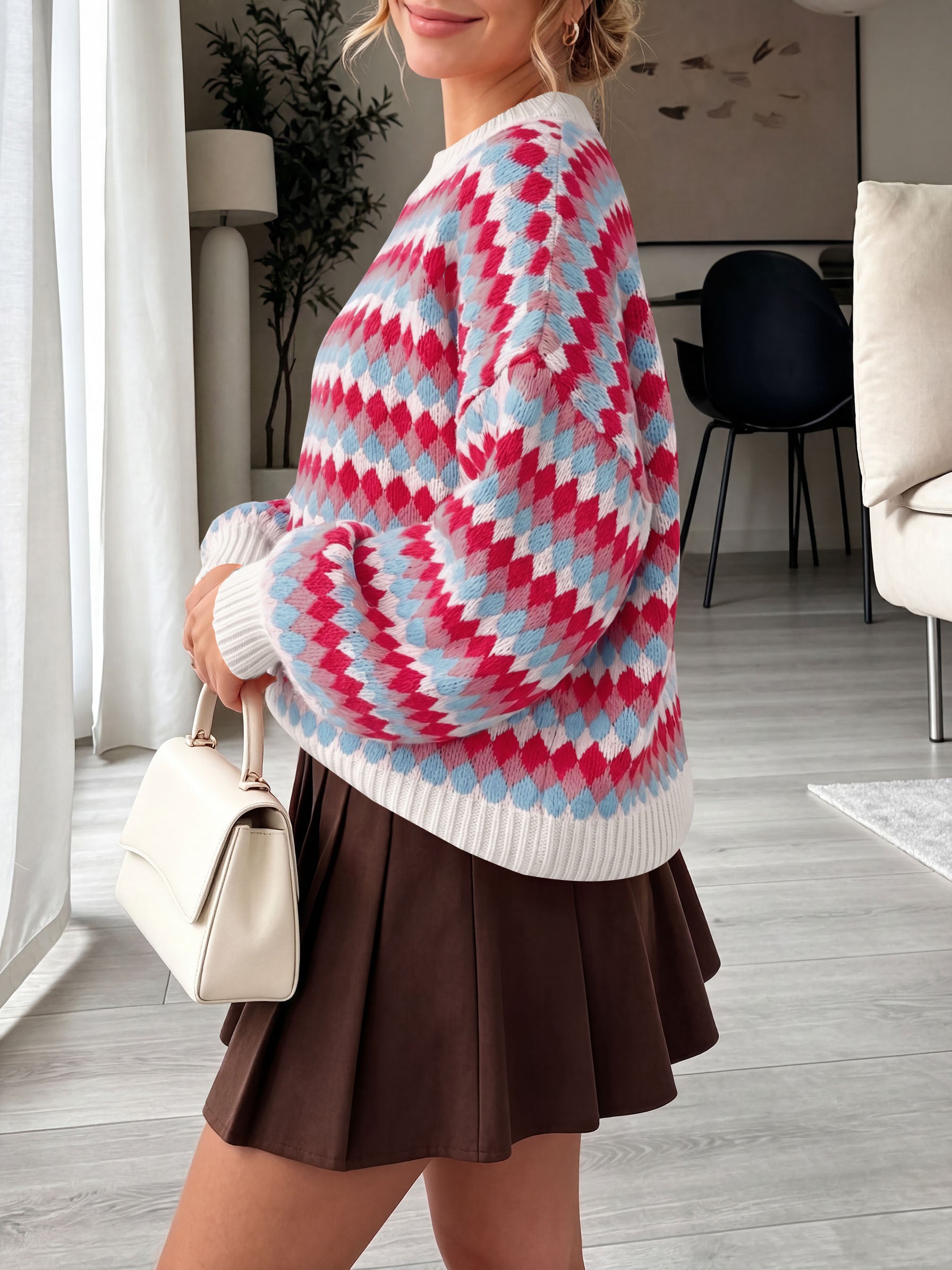 Saodimallsu Women Color Block Knit Sweater