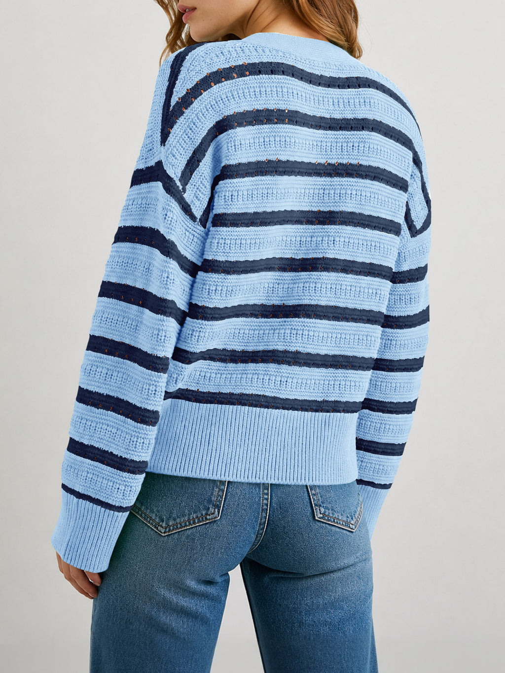 Saodimallsu Womens Striped Crochet Cardigan Tops