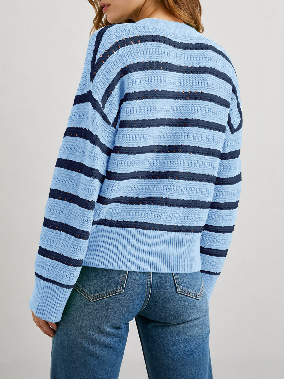 Saodimallsu Womens Striped Crochet Cardigan Tops