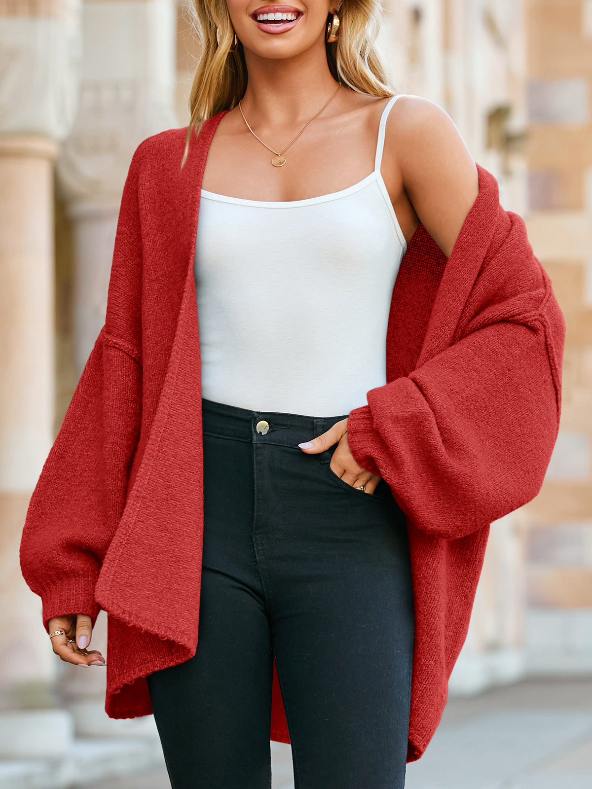 Saodimallsu Womens Lantern Sleeve Chunky Cardigan
