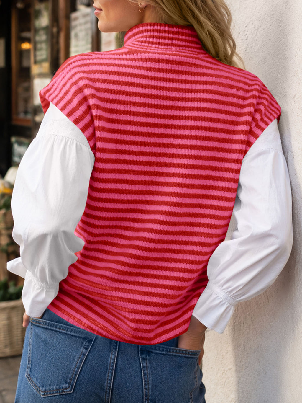 Saodimallsu Women Striped Zip Up Knit Cardigan