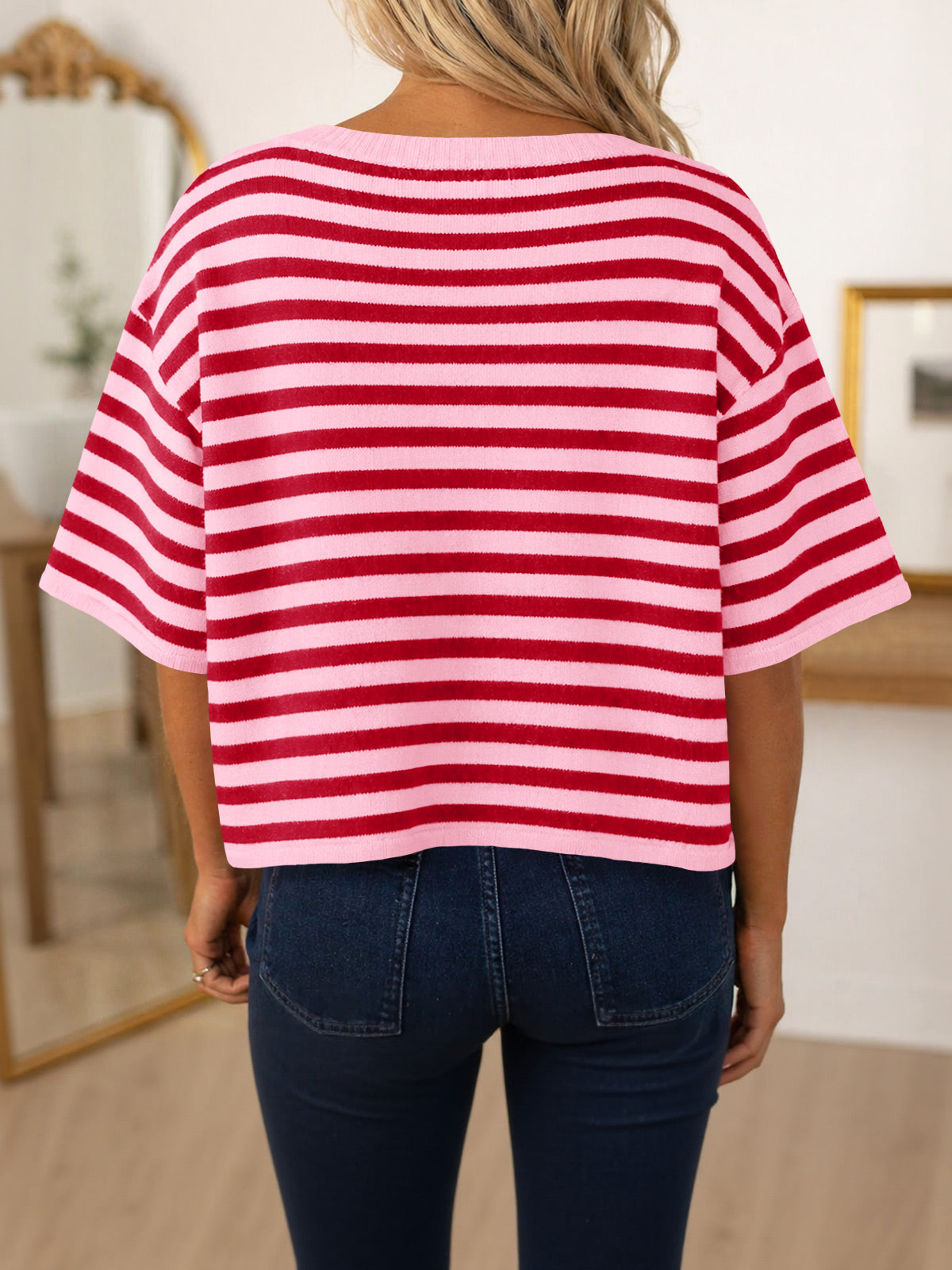 Saodimallsu Women Striped Cropped Cardigan