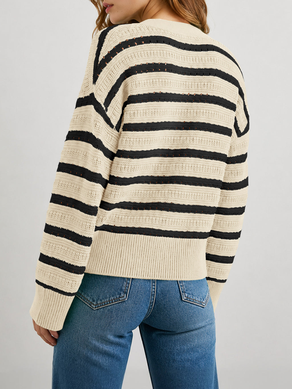 Saodimallsu Womens Striped Crochet Cardigan Tops