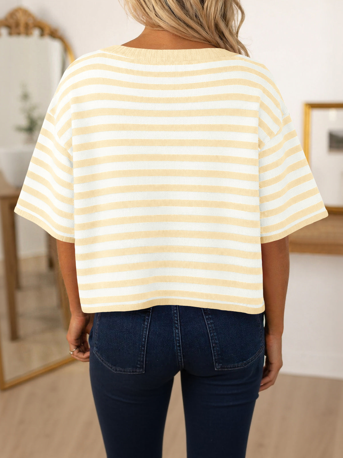 Saodimallsu Women Striped Cropped Cardigan