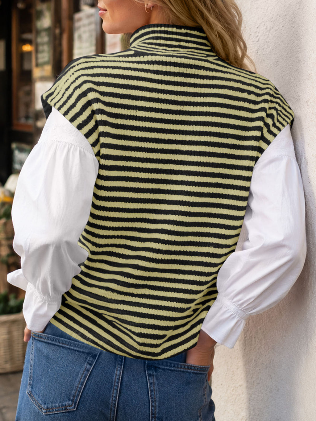 Saodimallsu Women Striped Zip Up Knit Cardigan