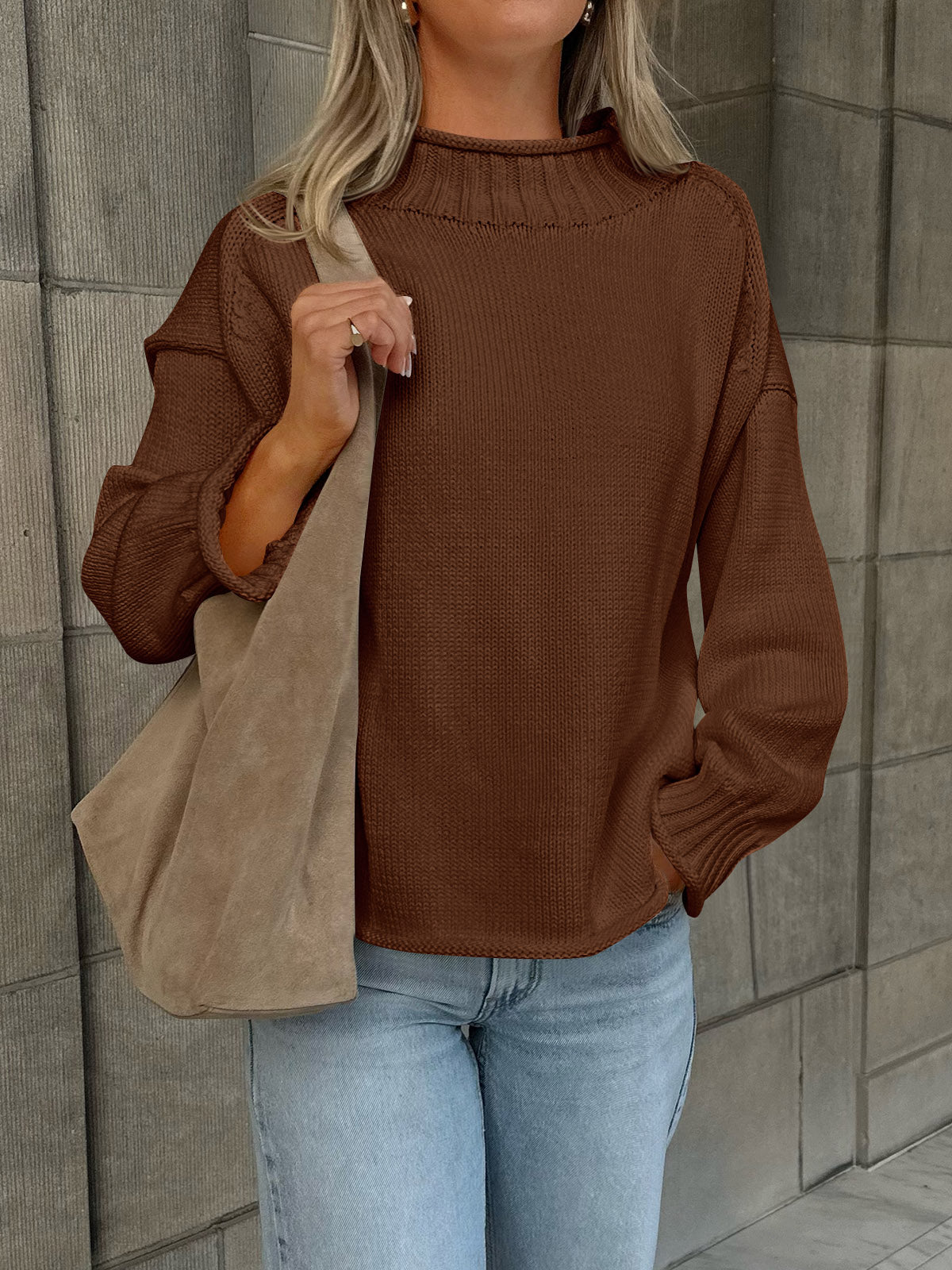 Saodimallsu Women Mock Neck Chunky Knit Tops