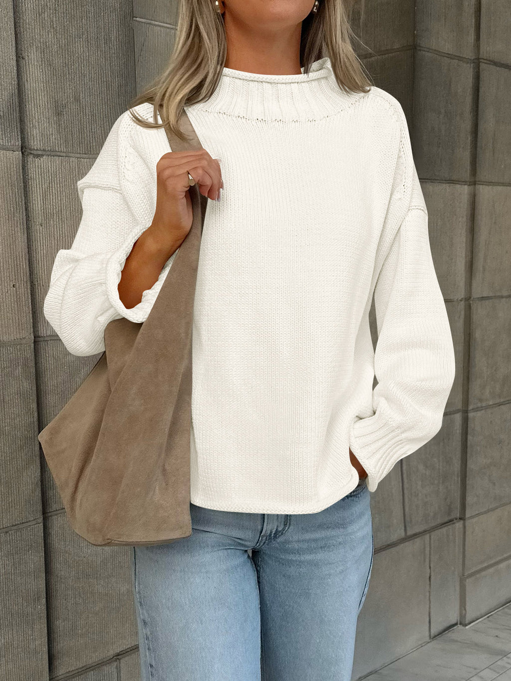 Saodimallsu Women Mock Neck Chunky Knit Tops