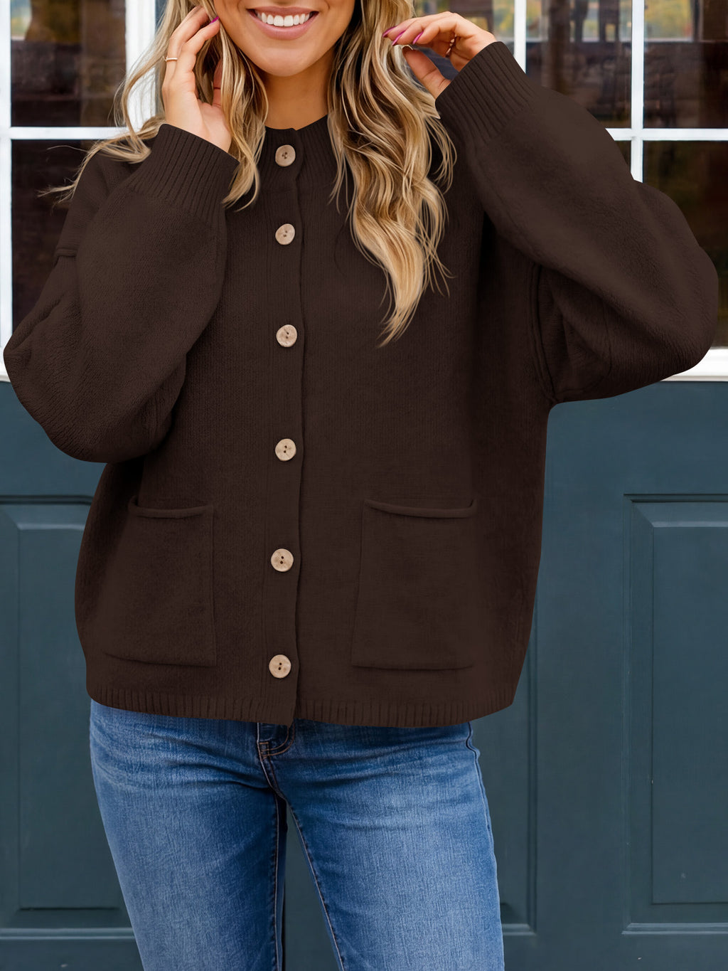 Saodimallsu Women Button-Up Knit Cardigan with Pockets