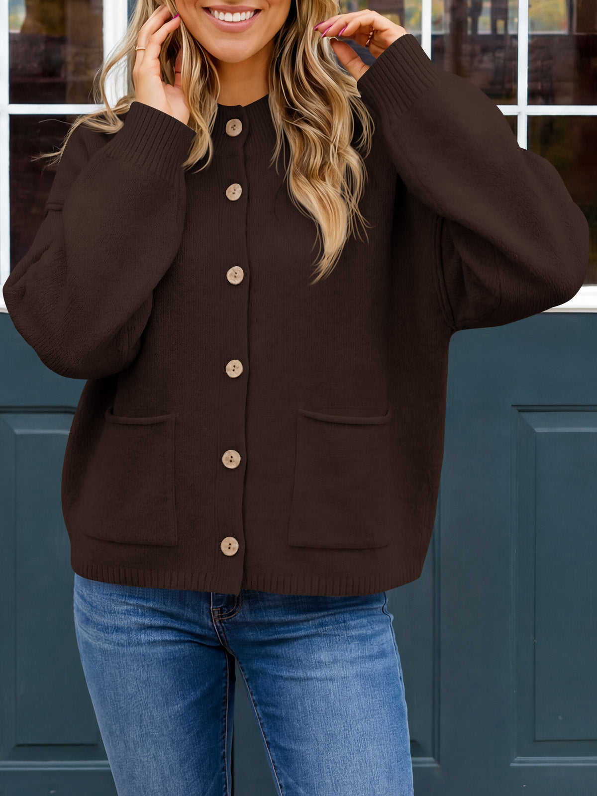 Saodimallsu Women Button-Up Knit Cardigan with Pockets