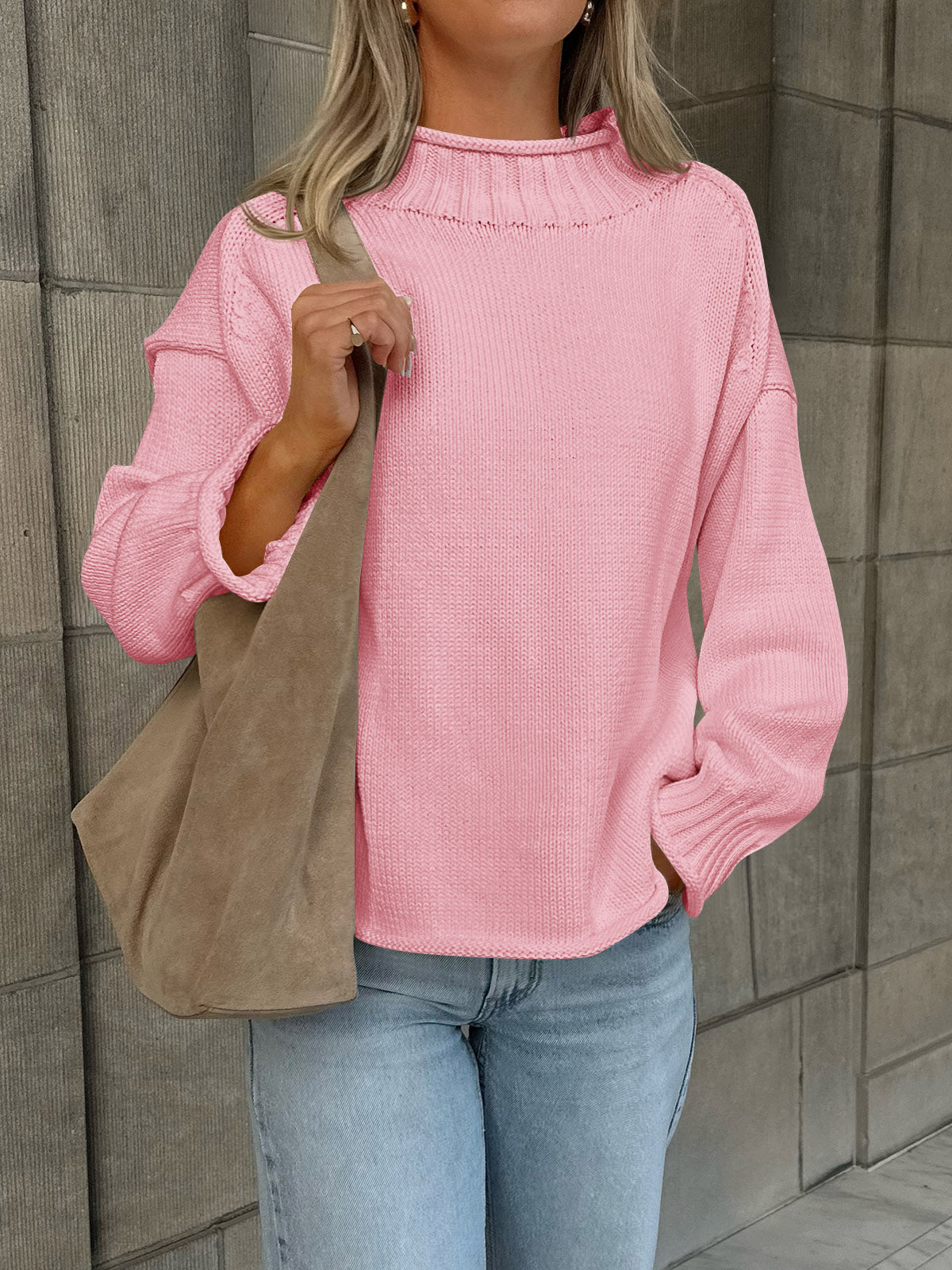 Saodimallsu Women Mock Neck Chunky Knit Tops