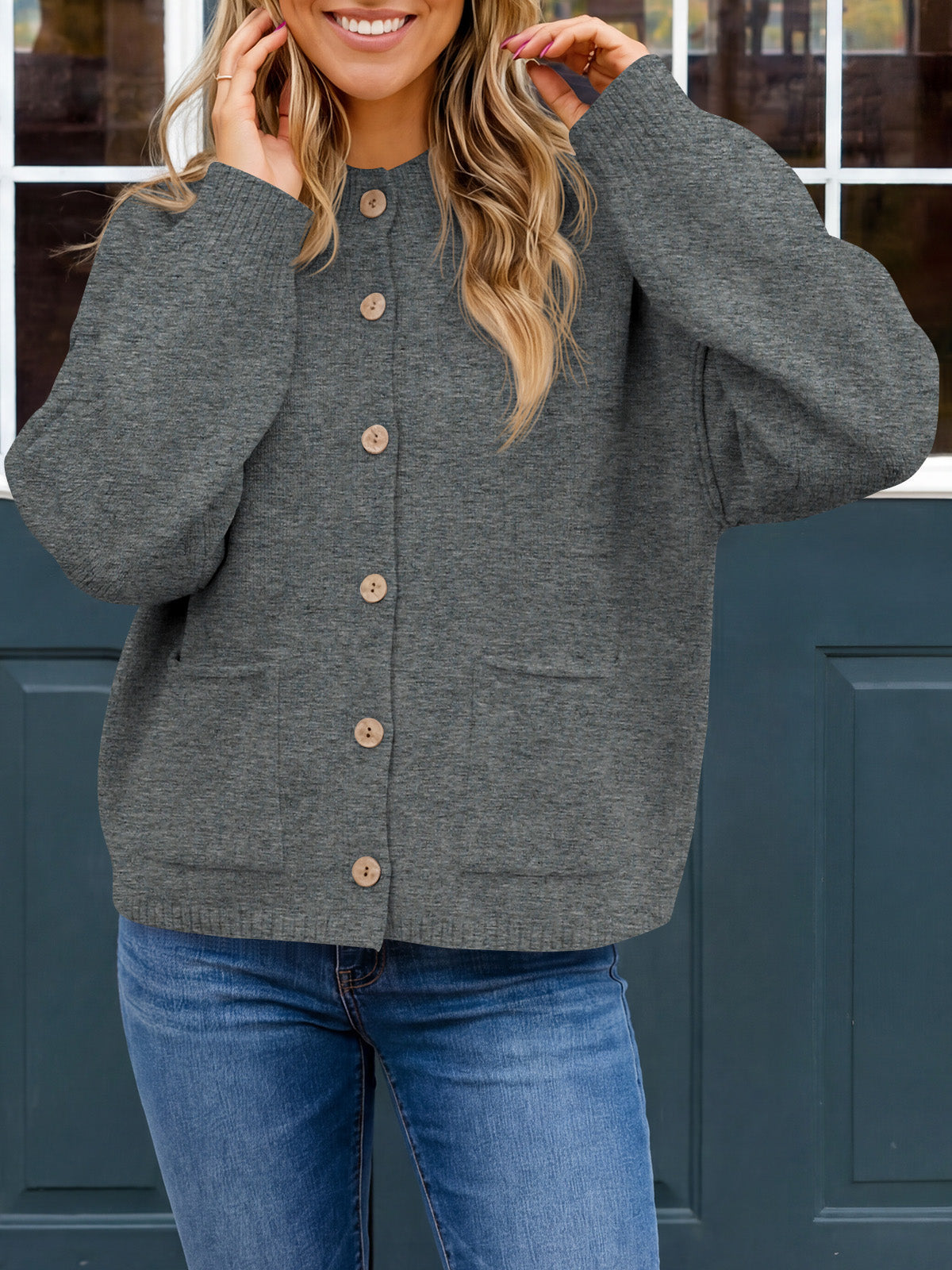 Saodimallsu Women Button-Up Knit Cardigan with Pockets