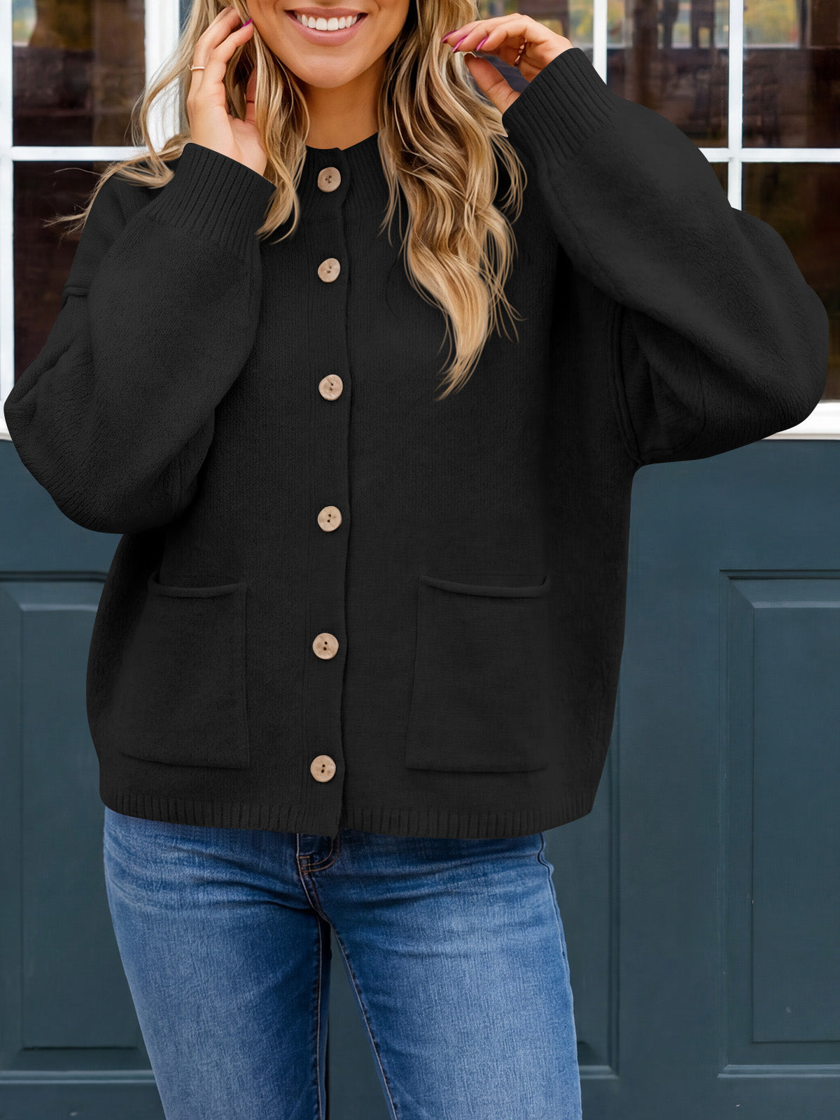 Saodimallsu Women Button-Up Knit Cardigan with Pockets