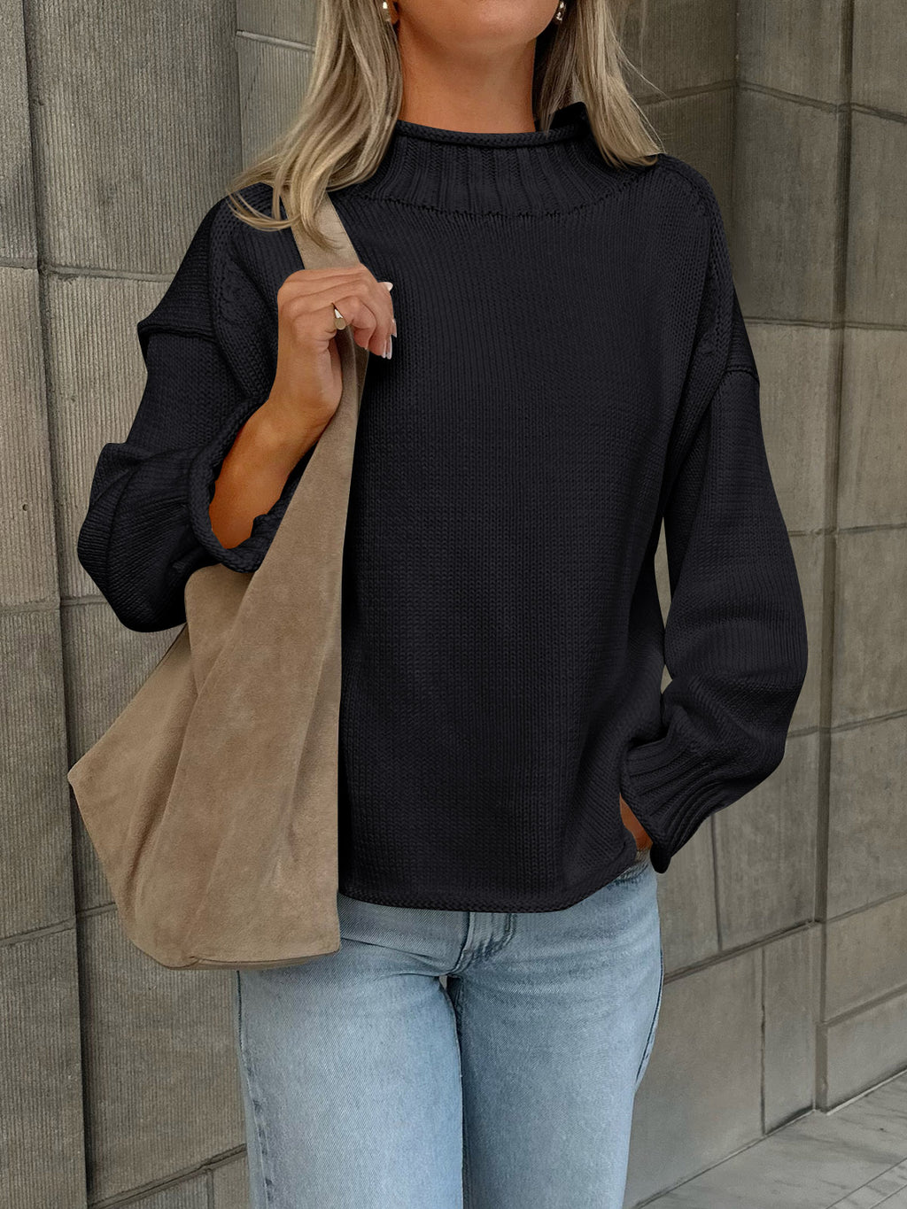 Saodimallsu Women Mock Neck Chunky Knit Tops
