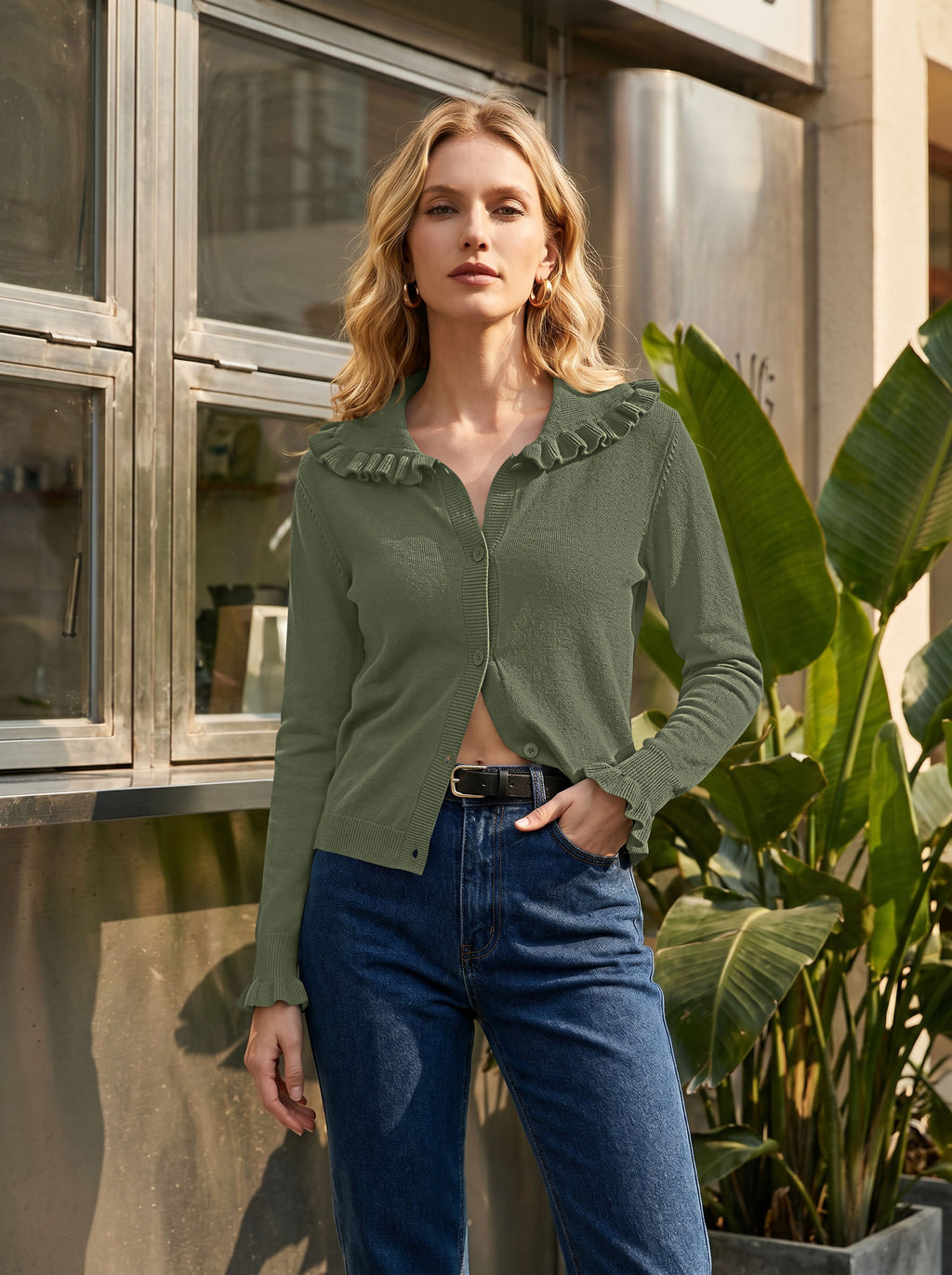 Saodimallsu Womens Ruffle Knit Cardigan