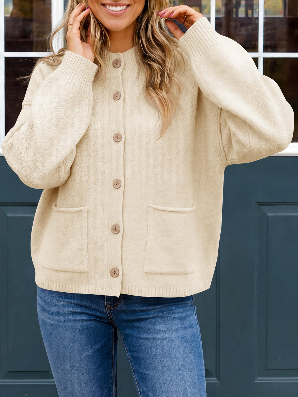 Saodimallsu Women Button-Up Knit Cardigan with Pockets