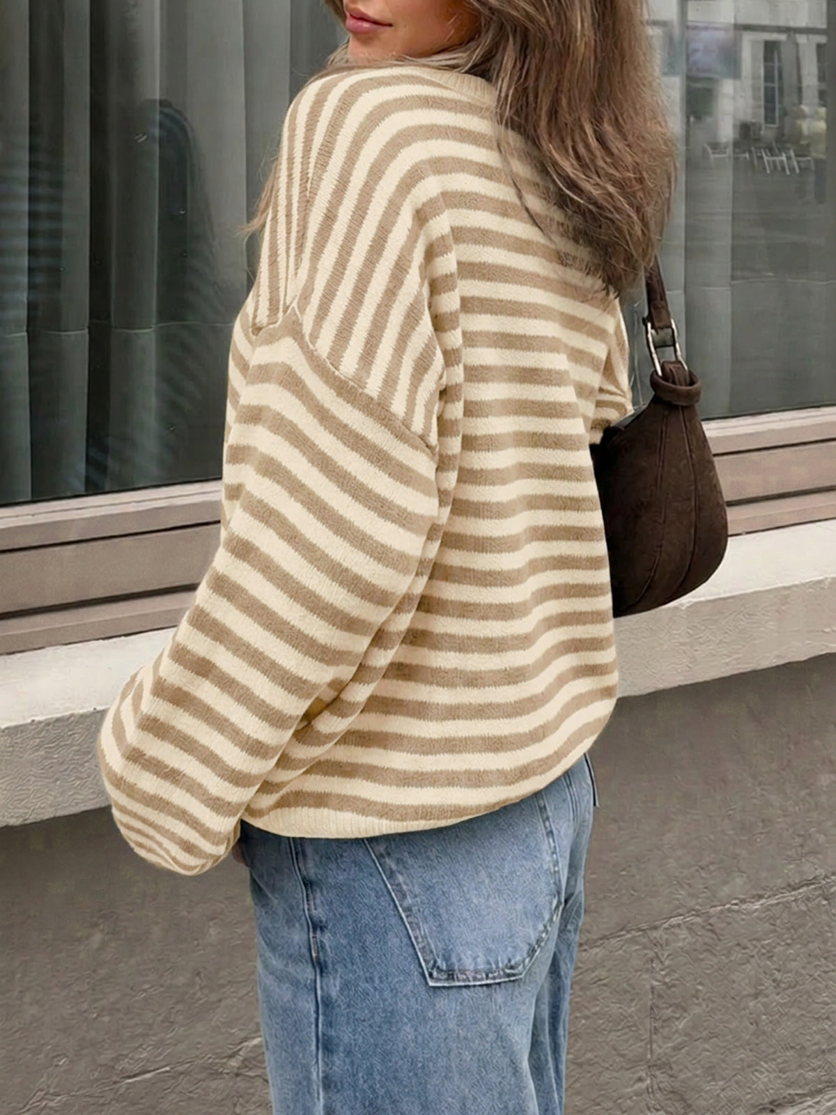 Saodimallsu Women Oversized Striped Crew Neck Pullover Sweater