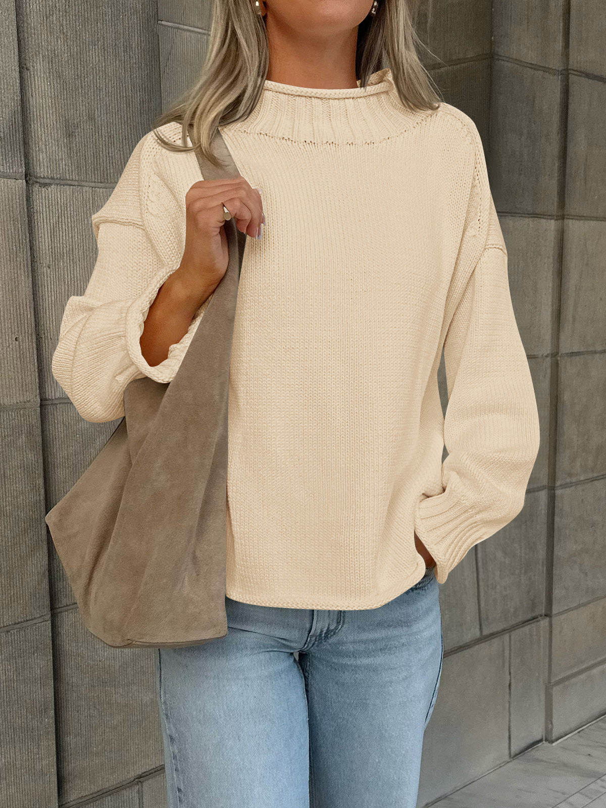 Saodimallsu Women Mock Neck Chunky Knit Tops
