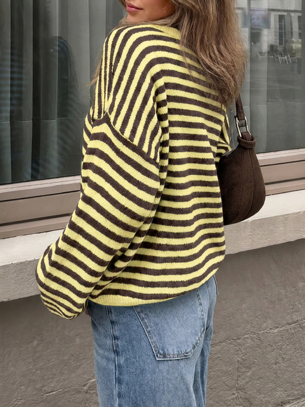 Saodimallsu Women Oversized Striped Crew Neck Pullover Sweater