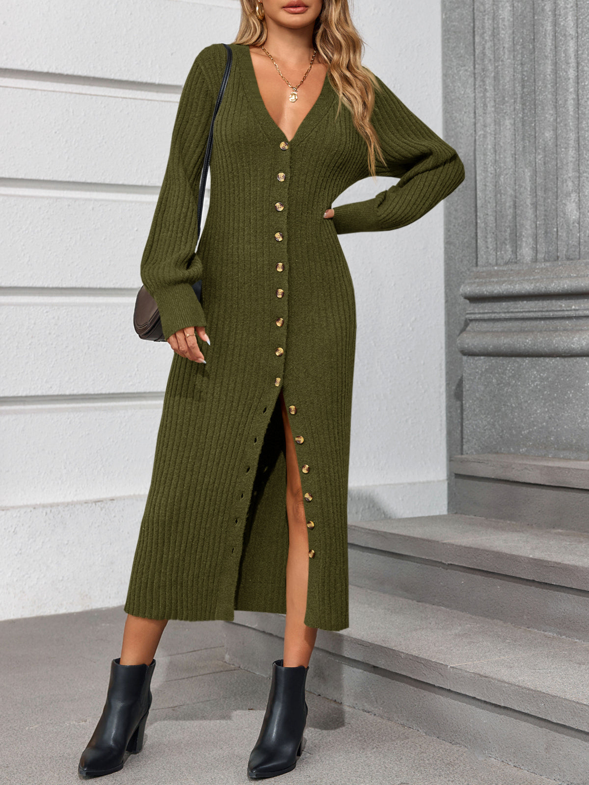 Saodimallsu Army Green Womens V Neck Cardigan