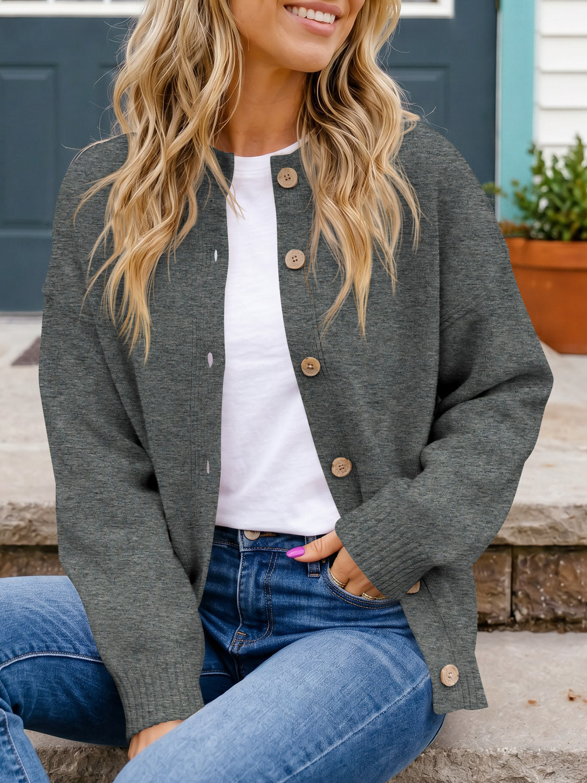 Saodimallsu Women Button-Up Knit Cardigan with Pockets