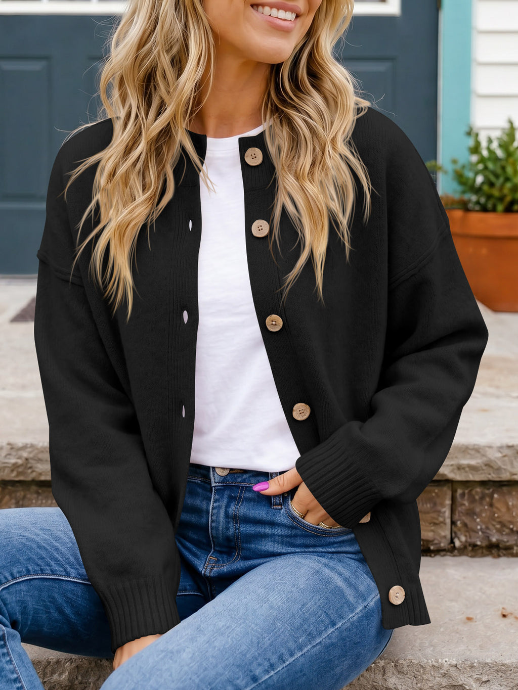 Saodimallsu Women Button-Up Knit Cardigan with Pockets