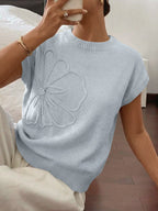 Saodimallsu Womens Short Sleeve Trendy Floral Pullover Sweaters