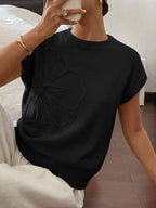 Saodimallsu Womens Short Sleeve Trendy Floral Pullover Sweaters