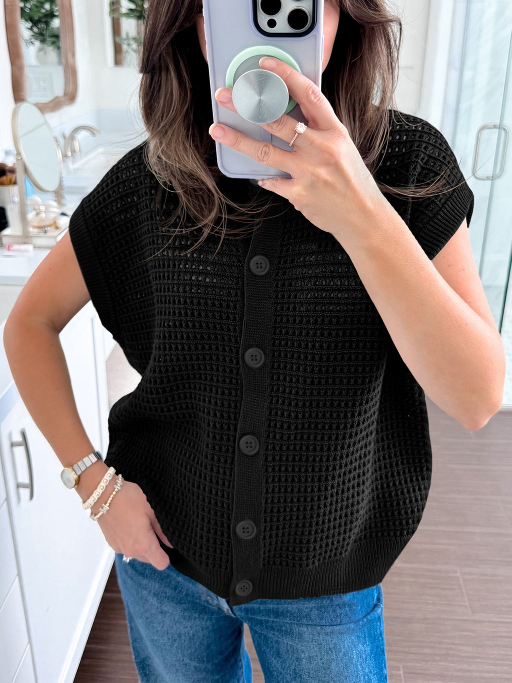 Saodimallsu Womens Short Cap Sleeve Sweater Vest