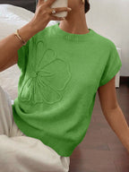 Saodimallsu Womens Short Sleeve Trendy Floral Pullover Sweaters