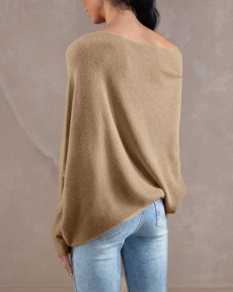 Saodimallsu Womens Boat Neck Oversized Knit Sweater