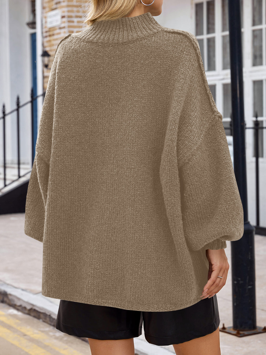 Saodimallsu Light brown Womens Mock Neck Sweater