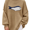 Saodimallsu Womens Fish Graphic Oversized Sweater
