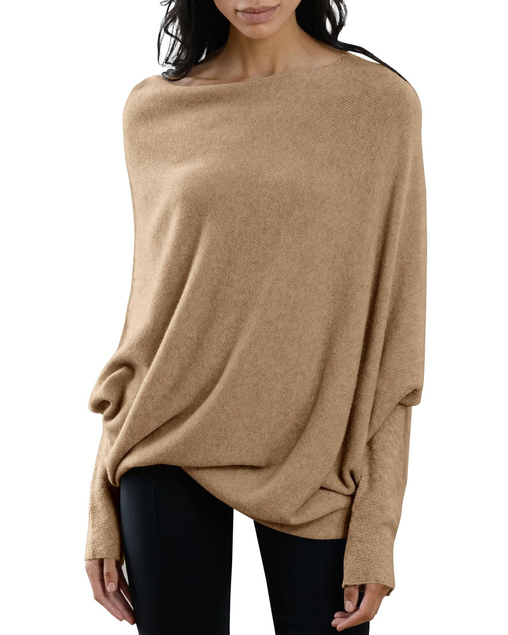 Saodimallsu Womens Boat Neck Oversized Knit Sweater