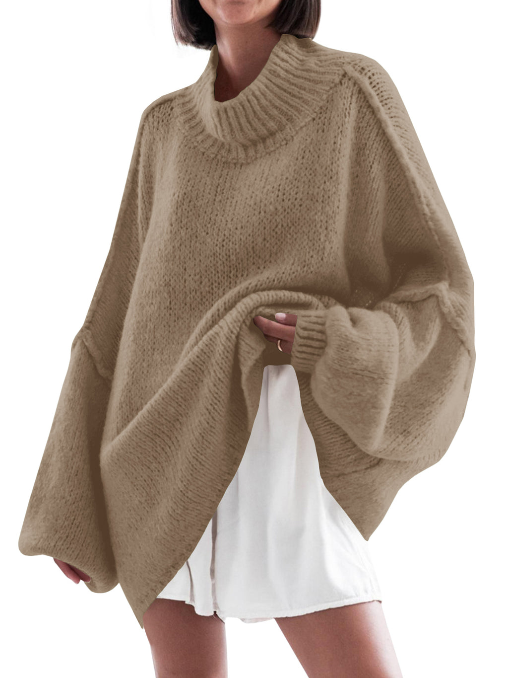 Saodimallsu Womens Mock Neck Batwing Sweater