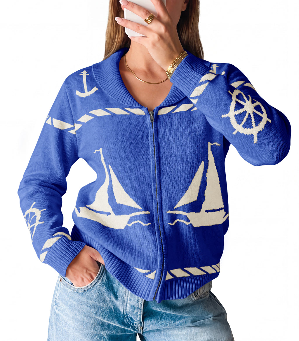 Saodimallsu Womens Zip Up Collared Sweater