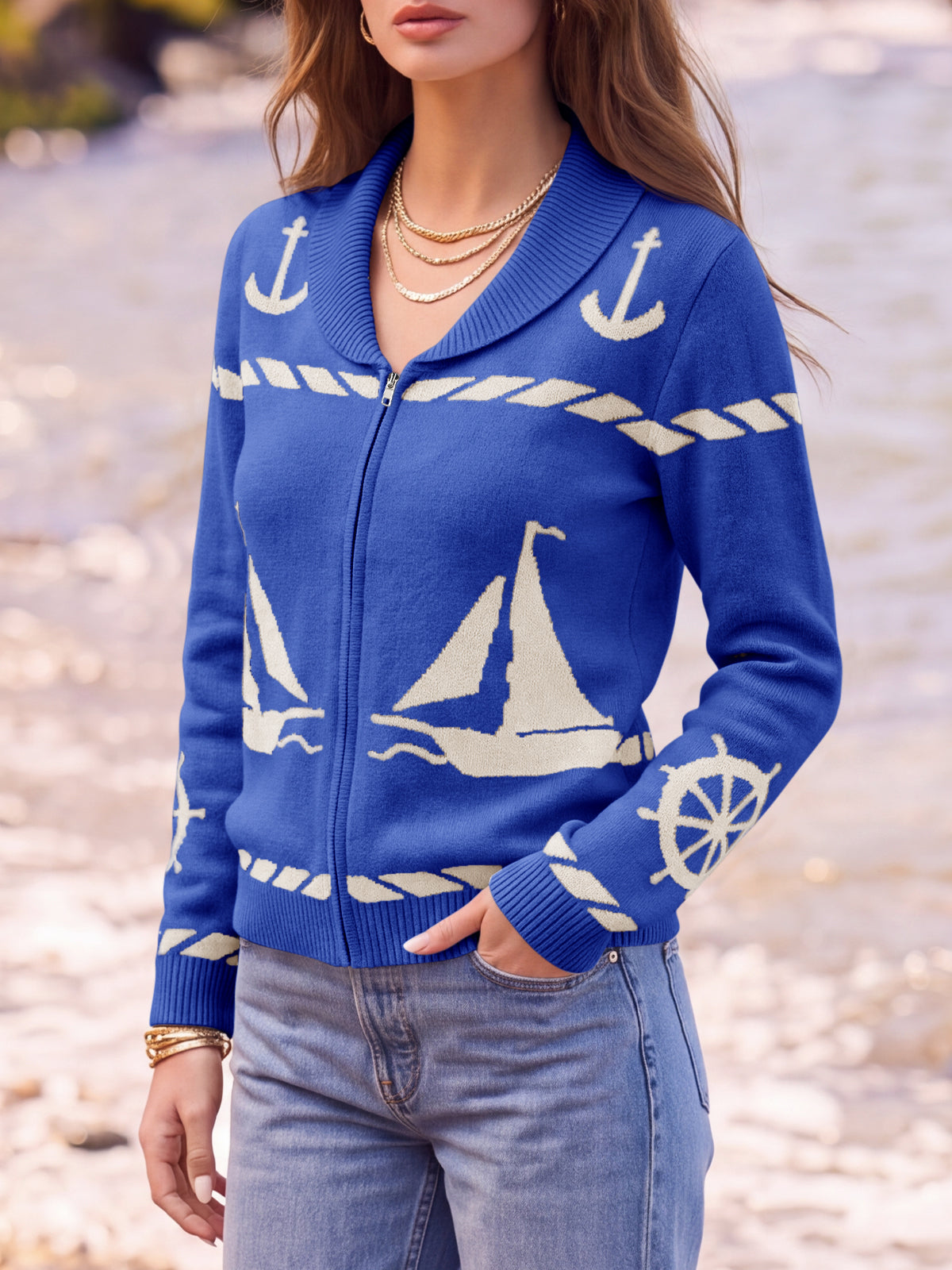 Saodimallsu Womens Zip Up Collared Sweater