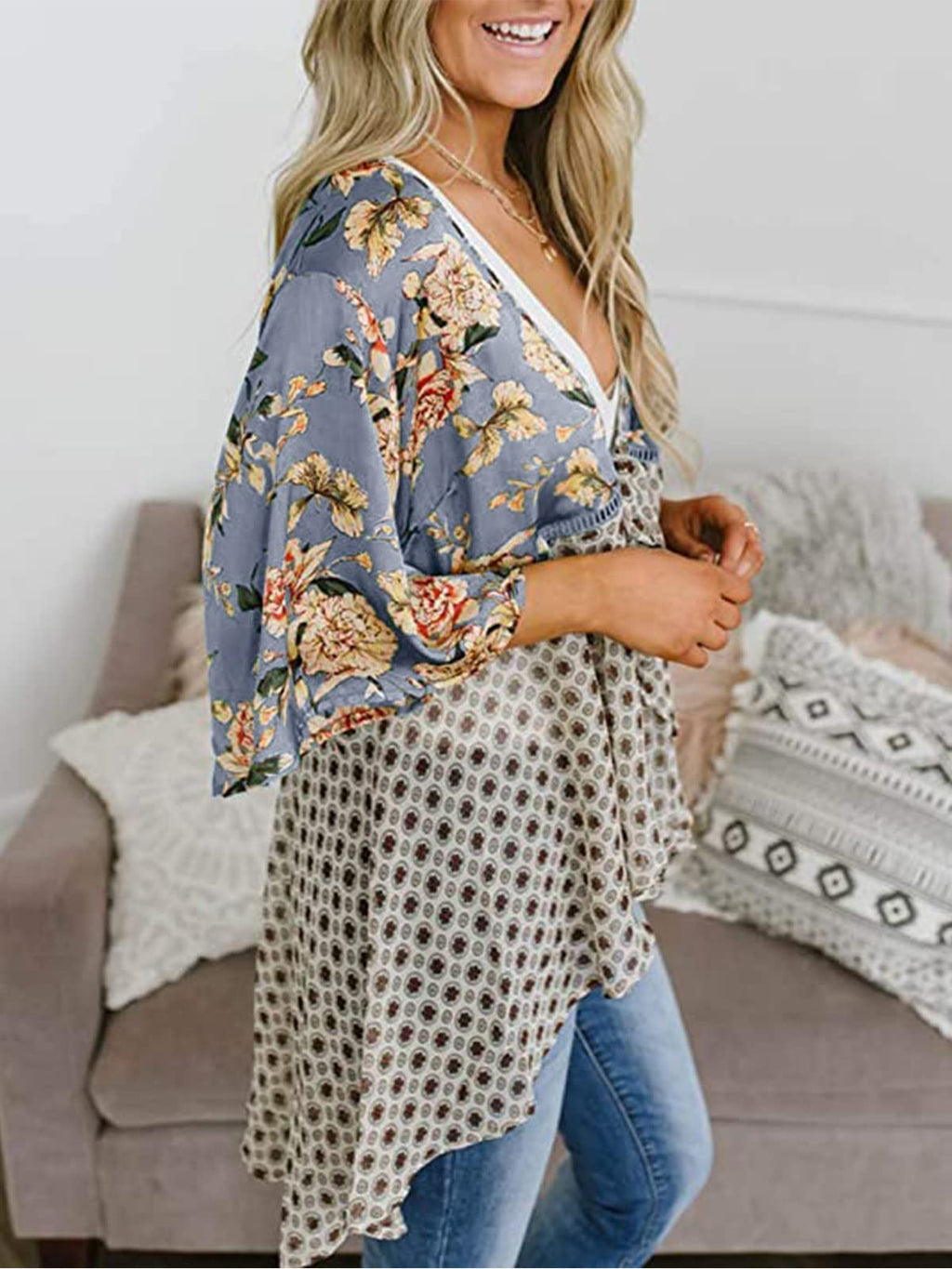 Saodimallsu Womens Tie Front Floral Kimono Cardigans
